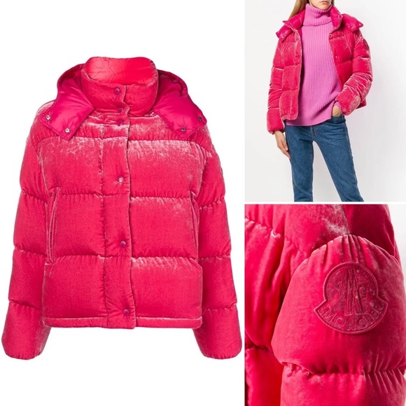 Moncler Hot Pink Velvet Quilted Down Puffer Jacket Goose Down Puffer Coat - Picture 2 of 16